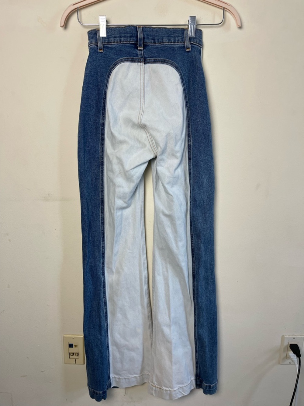 REVICE Two-Tone Flare Jeans in Blue and Cream - Picture 6 of 8